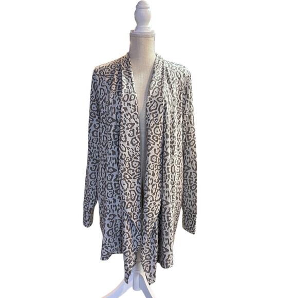 AnyBody Burnout French Terry Cardigan Drape Front Smokey Taupe Womens Large - Picture 3 of 11